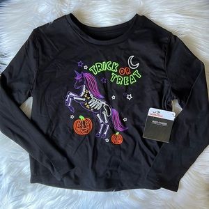 Halloween Trick or Treat Skeleton Unicorn Long Sleeve T-Shirt NWT Size S or 6/6x